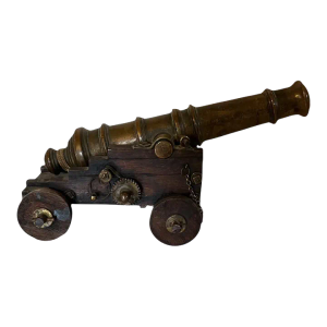 Antique 19th Century Brass Yacht Signal Cannon on Mahogany Caisson