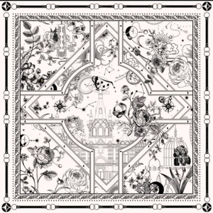 Monochrome Twill Silk Scarf – Square Scarf With Illustrated Print