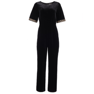 No Going Back Black Velvet Gold Sequin Cuff Jumpsuit (XL)