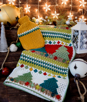 Spruce Trees & Stripes Blanket and Hot Water Bottle Cover