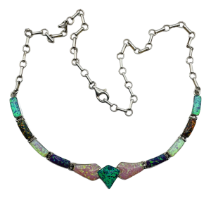 Native American Sterling Silver 925 Colorful Opal Necklace Navajo Signed James Shay C. 1990