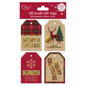Tartan Christmas Kraft Gift Tags - Pack of 20