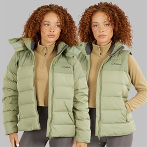 Berghaus Womens Embo 4-In-1 Insulated Padded Hooded Down Jacket Green/Green