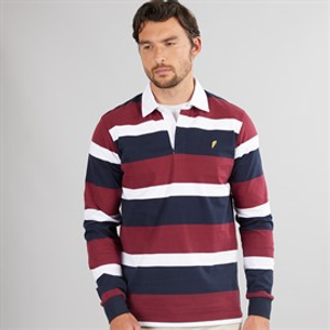 Onfire Mens Striped Rugby Shirt Navy/Burg/White
