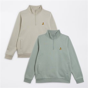 Brave Soul Boys Two Pack Quarter Zip Sweatshirts Mineral Green/Light Stone