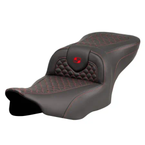 Saddlemen Standard Reach Dragon Scale Stitched Roadsofa Seat With Red Stitching For Harley Davidson 2023-2025 Touring FLHX Street Glide & FLTR Road Glide Models (823-07-20804)