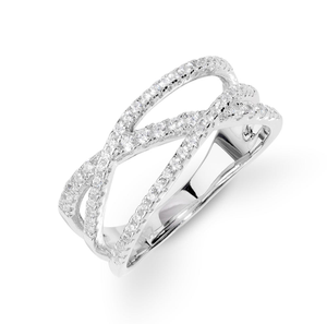 Signature Silver CZ Triple Band Crossover Ring