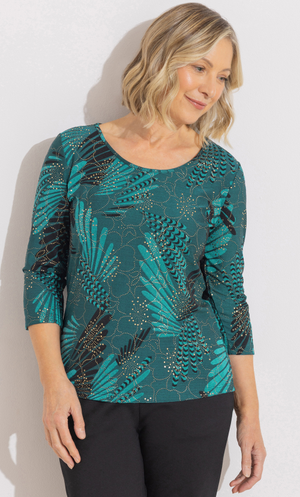 Anna Rose Embellished Scoop Neck Top - Peacock