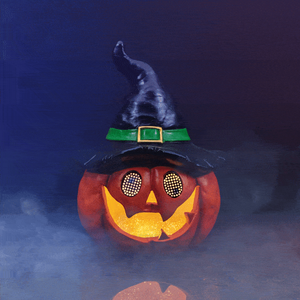 Halloween Animated Pumpkin with Wizard Hat and Moving Eyes