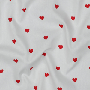 Tissu popeline de coton fantaisie - Cœurs rouge sur fond blanc
