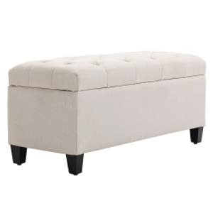 HOMCOM Bench with Storage Upholstered Bench Storage Chest Entryway Living Room Linen-like Polyester Rubberwood Cream White 100 x 40 x 44 cm