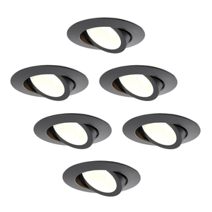 6x Spot encastrable LED - Dimmable / Dim to Warm - CCT (Couleur de lumière réglable) - 5W/7W - IP65 - Noir - Inclinable - 5 ans de garantie