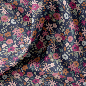 Tissu popeline de coton - Olga marine et rose
