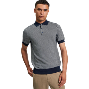 Ben Sherman Mens Bicoloured Textured Short Sleeve Polo Shirt - 2XL / Dark Navy