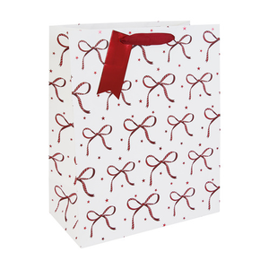 Festive Bow Embossed Christmas Large White Gift Bag 33cm