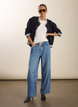 Leonor Tie Front Wide Leg Jeans - UK 12 | EU 38 | US 08 / Mid Wash Indigo