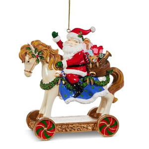 Raz - The Christmas Shoppe-Santa On Toy Horse Ornament