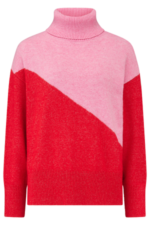 Winona Roll Neck Sweater Pink, Red, Colour Block (S)