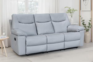 Faux Leather Light Grey 3 Seater Manual Recliner Sofa COLUMBIA
