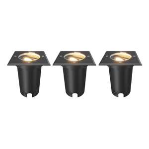 3x LED Bodeneinbaustrahler Quadratisch - IP67 – GU10 – Schwarz – 1M Kabel - Schwenkbar