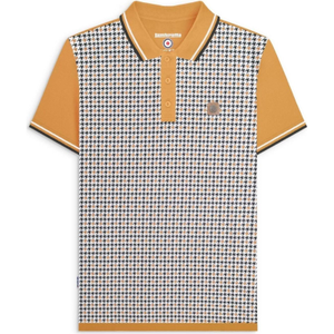Lambretta Mens Houndstooth Short Sleeve Polo Shirt - XL / Mustard