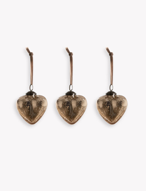 Lovell Crackled Christmas Heart Baubles Set of 3 Truffle 