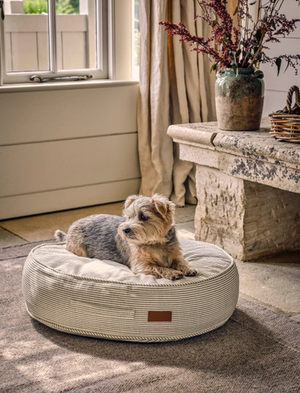 Oaklands Stripe Pet Cushion Oval - Cotton, Fern, Medium