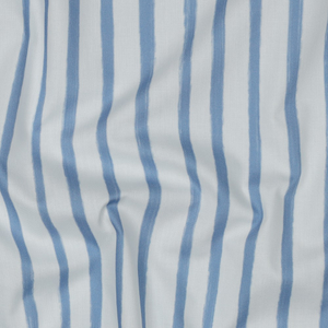 Tissu popeline de coton rayures - Bleu clair sur fond blanc
