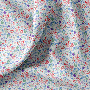 Tissu popeline de coton - Céline blanc et bleu