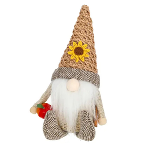 Rattan Autumn Sitting Gnome 17cm – Rustic Autumn Decoration