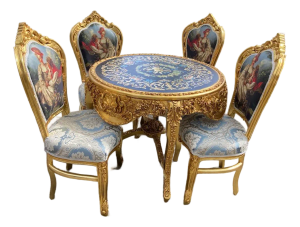 1980s Italian Baroque Rococo Dining Set Gold Beech - 5 Pc