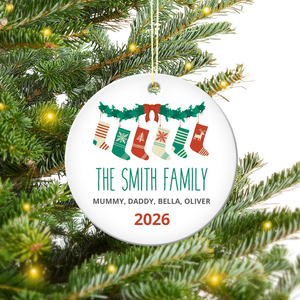 Family Stockings Round Porcelain Ornament