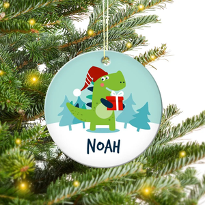 Dinosaur Round Porcelain Ornament