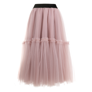 Ruffled Tulle Maxi Skirt In Ash Rose – Tiered Hem And Shimmer Waistband (M)