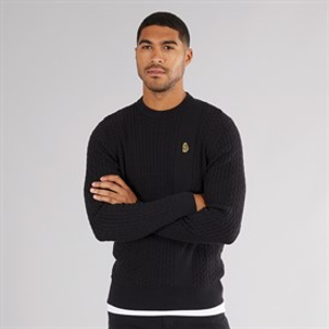 LUKE 1977 Mens Horton 1000 Cable Knit Jumper Black