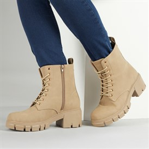 French Connection Womens Chunky Lace Boots Stone