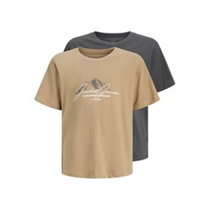 JACK & JONES Boys Mountain Two Pack T-Shirts Silver Mink/Asphalt