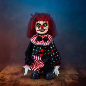 65cm Red Hair Halloween Animatronic Standing Clown Doll With Voice, Lights & Movement