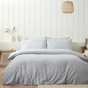 Brushed Cotton Stripe Duvet Cover Set - Silver King Size 220x230cm