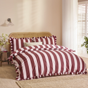Birdie Stripe Duvet Cover Set - Burgundy Double 200x200cm