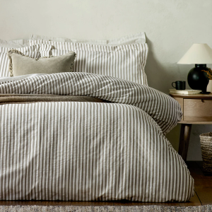 Hebden Mélange Stripe Duvet Cover Set - Mole Double 200x200cm