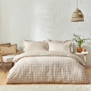 Barton Gingham Check Duvet Cover Set - Biscuit Double 200x200cm
