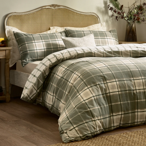 Braemar Brushed Cotton Check Duvet Cover Set - Green/Natural Double 200x200cm
