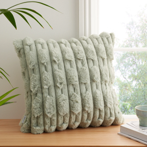Carved Faux Fur Cushion - Sage