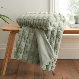 Carved Faux Fur Throw - Sage