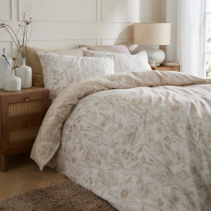 Brushed Floral Toile Duvet Cover Set - Natural Double 200x200cm