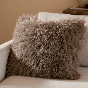 Rowan Faux Mongolian Fur Cushion - Mocha 50x50