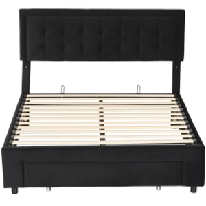 HOMCOM 4ft6 Double Ottoman Bed Frame, with Front Drawer - Black