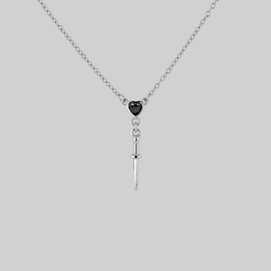 REIGN. Black Spinel Heart & Dagger Drop Necklace - Silver - Silver
