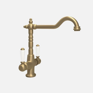 Turin Old Style Brushed Brass Tap With Ceramic Handles
